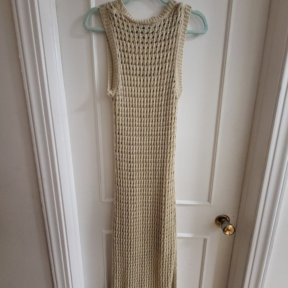 RW&CO. Beige Crochet Open-Knit Sleeveless Maxi Dress - Large